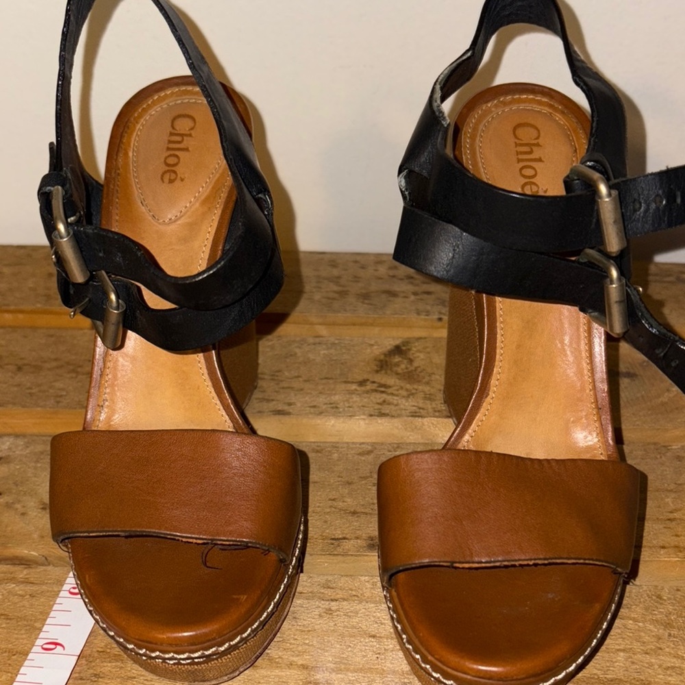 Chloe Brown and Black Wedge Sandals